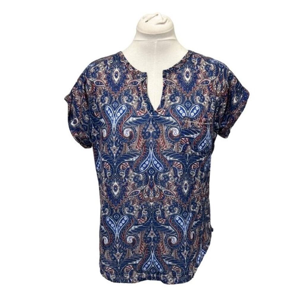 Dept 222 Women’s Short Sleeve Top Vintage Revival Paisley Lightweight Blue PL